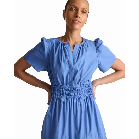 Quince Womens Dress 100% Organic Cotton Poplin Tiered Ruffle Maxi Blue Size XL - Picture 2 of 11
